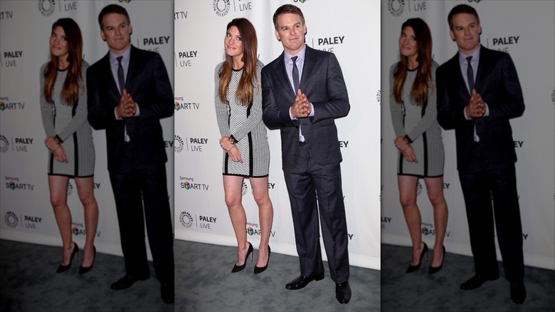 Jennifer Carpenter and Michael C. Hall after their divorce, posing at the 2013 Paley Live red carpet