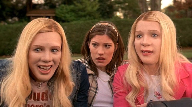Marlon and Damon Wayans in their whiteface "White Chicks" makeup, with Jennifer Carpenter sandwiched between them