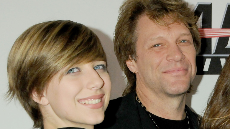 Close-up of Bon Jovi and his daughter, Stephanie, smiling
