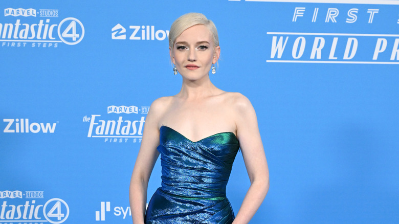 Julia Garner posing at a screning of The Fantastic Four: First Steps