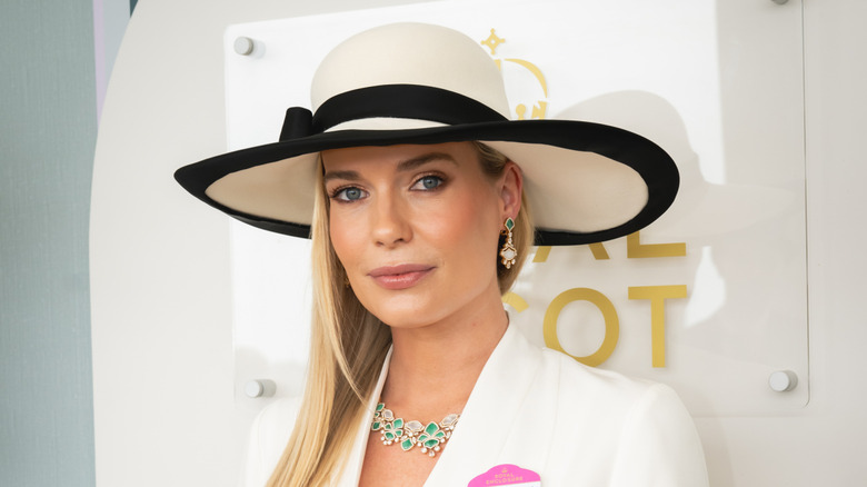 Lady Eliza Spencer wearing white hat at Royal Ascot