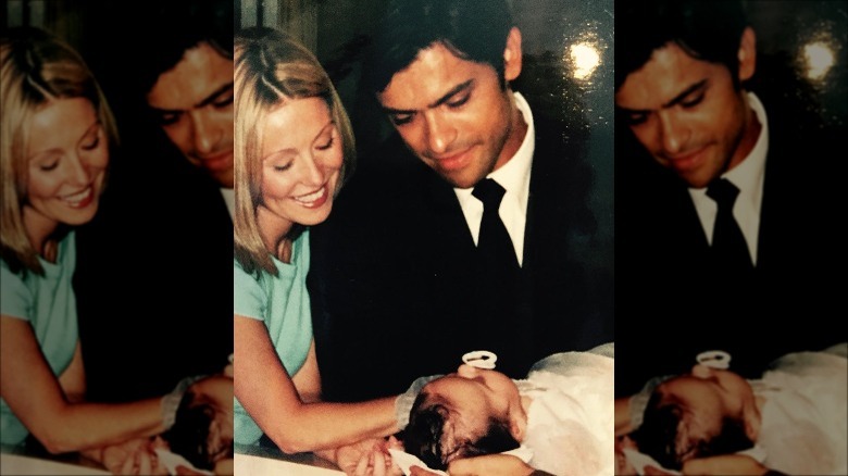 Kelly Ripa and Mark Consuelos at baby Lola Consuelos's christening in 2001