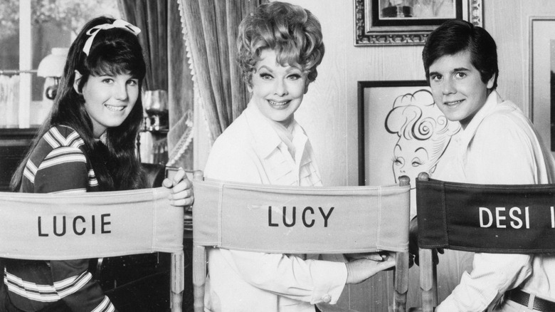 Lucie Arnaz, Lucille Ball, and Desi Arnaz, Jr. on the set of "Here's Lucy"