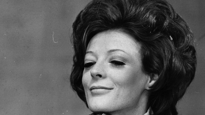 Maggie Smith in a black and white photo