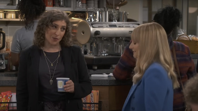 Mayim Bialik with Melissa Rauch in a scene from Night Court