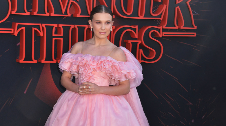 Millie Bobby Brown in a pink dress