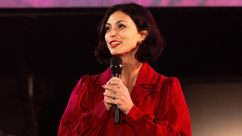 Morena Baccarin gives a speech in Tokyo, Japan