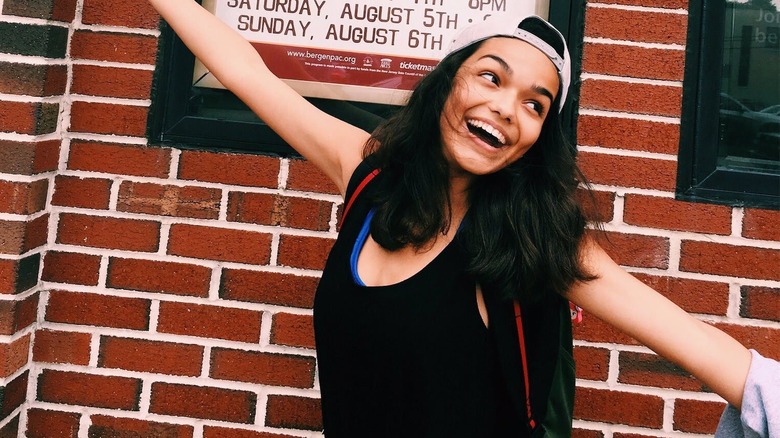 Rachel Zegler outside a theater