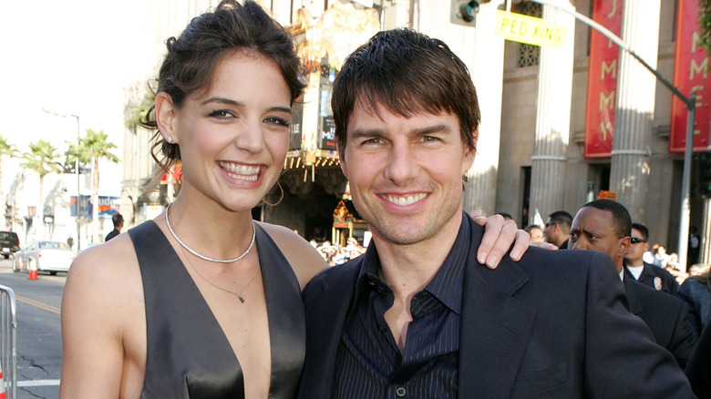 Katie Holmes and Tom Cruise smiling