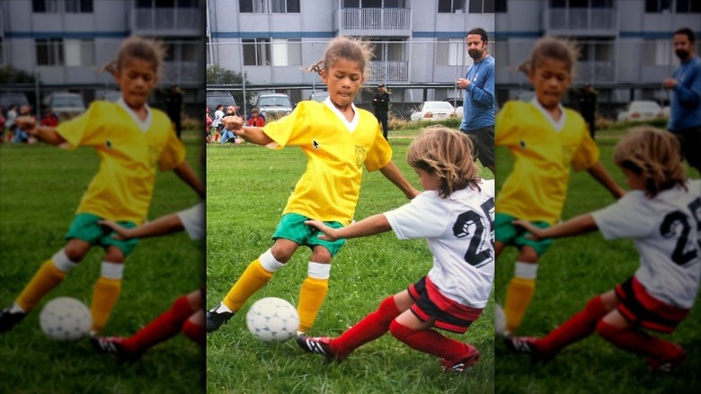 Zendaya as a kid playing soccer.