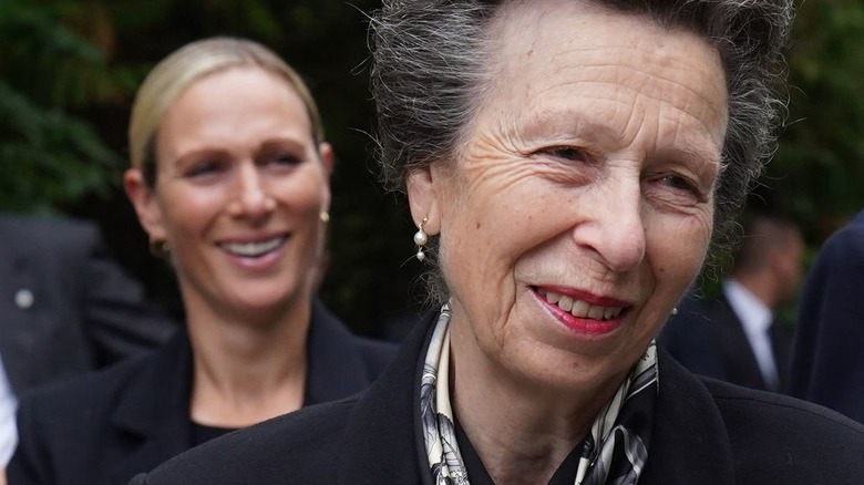 Zara Tindall and Princess Anne greeting mourners