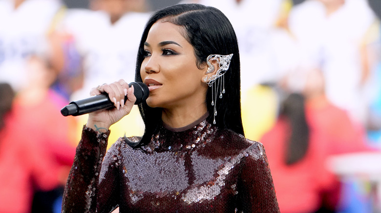 Jhene Aijo singing at Super Bowl