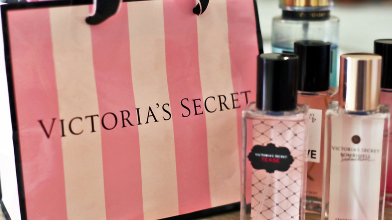Victoria's Secret bag and perfume bottles