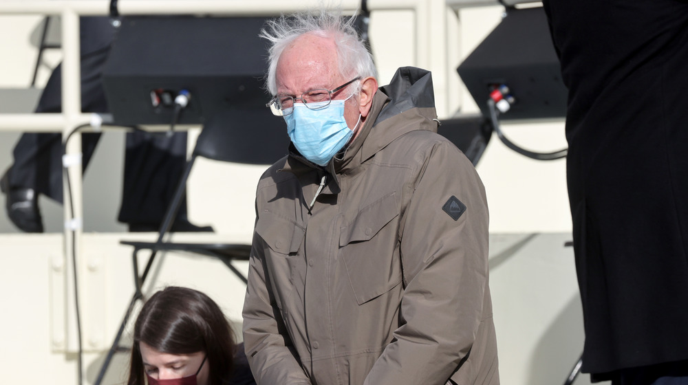 Senator Bernie Sanders in mask at the 2021 presidential inauguration