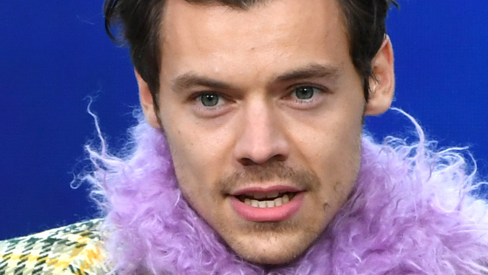 Harry Styles in purple boa