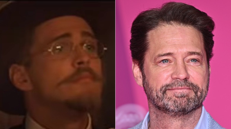 Split image of Jason Priestley in "Tombstone" (left) and Jason Priestley at a movie premiere in 2024 (right).