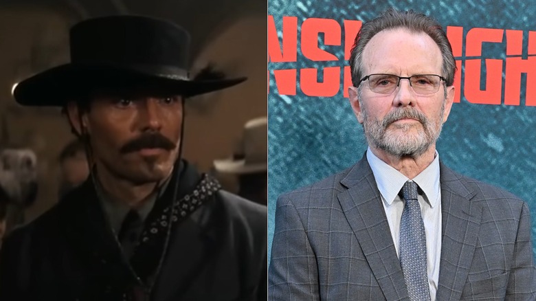 Split image of Michael Biehn in "Tombstone" (left) and Michael Biehn at a movie premiere in 2026 (right)