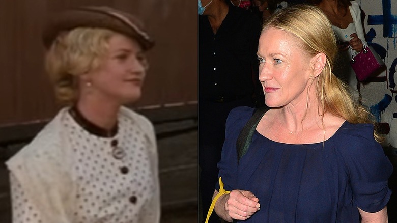 Split image of Paula Malcomson in "Tombstone" (left) and Paula Malcomson in 2026 (right).