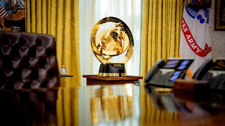 FIFA trophy on Trump desk