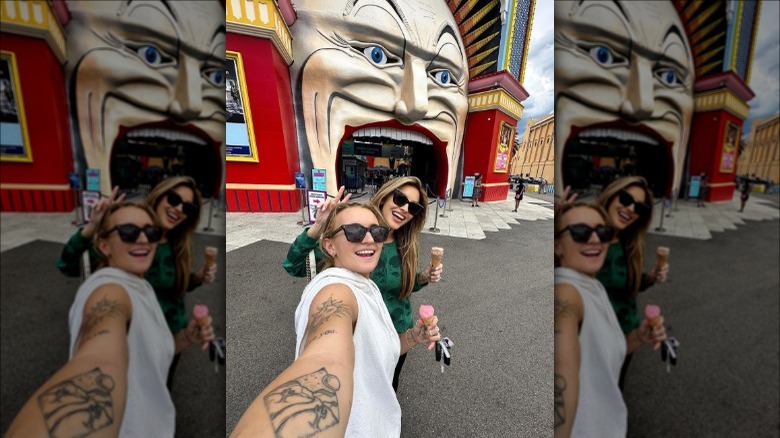 Chrishell Stause and G Flip posing