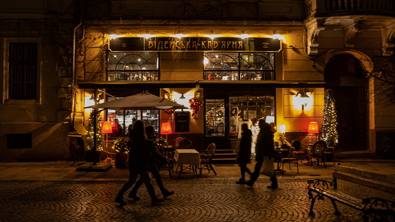 People walking at night