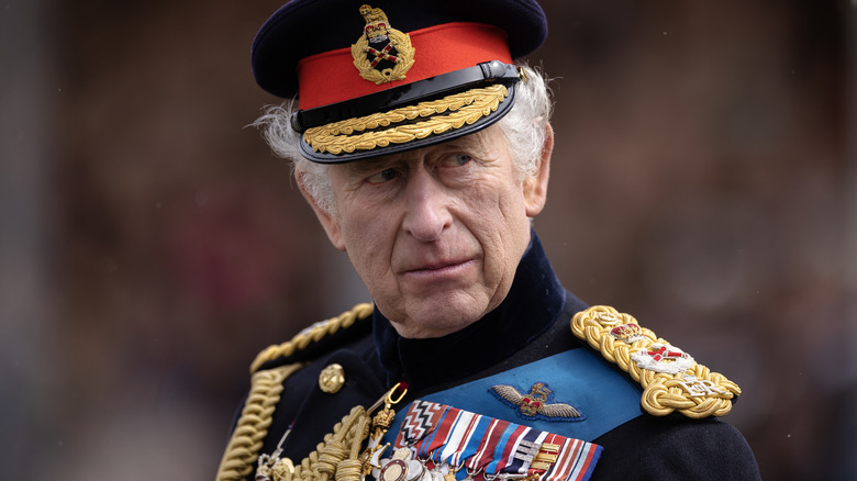 King Charles III wearing military uniform in close-up