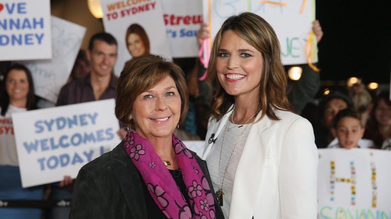 Savannah Guthrie and her mother nancy standing in front of a crowd