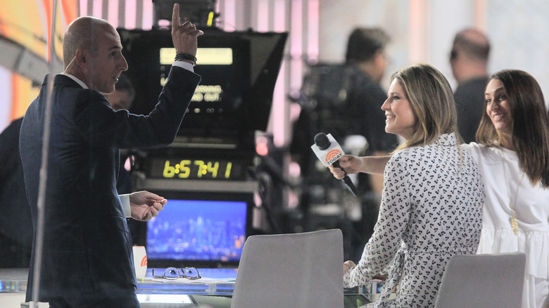 Matt Lauer and Savannah Guthrie behind the cameras on the Today show