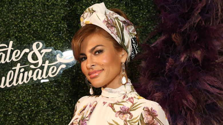 Eva Mendes flowered dress and wrap Create and Cultivate