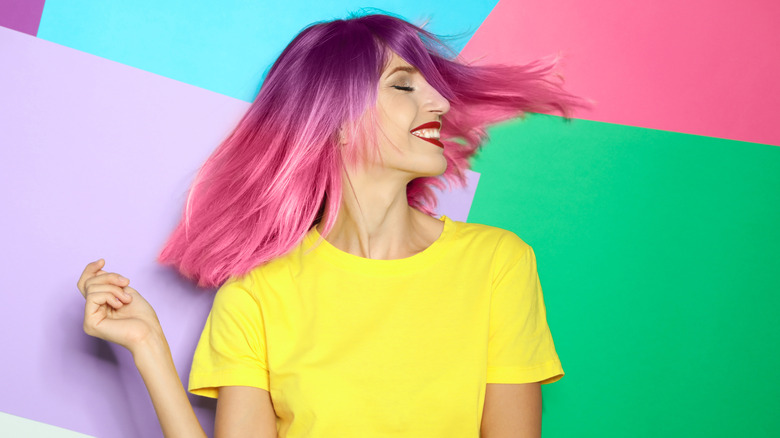 Woman with purple pink hair