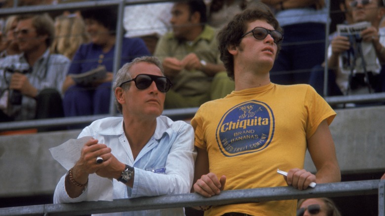 Paul Newman and his son Scott attend a race in 1972