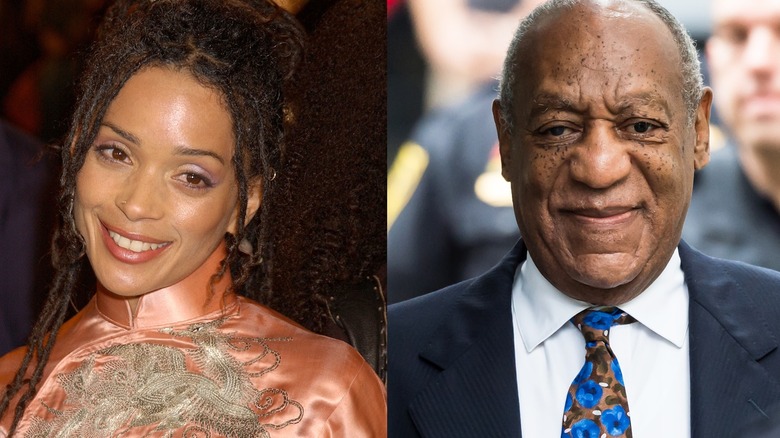Split image of Lisa Bonet at Mann's Chinese Theater and Bill Cosby at the Montgomery County Courthouse