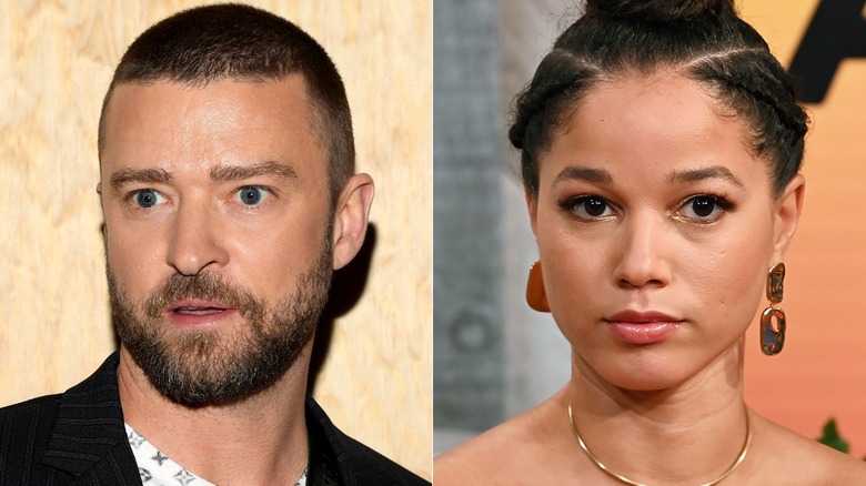 A split image of Justin Timberlake and Alisha Wainwright