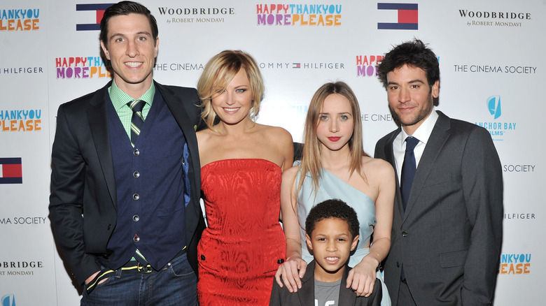 Actor Pablo Schreiber, Actress Malin Akerman, Actress Zoe Kazan, Director Josh Radnor and Actor Michael Algieri (Front) attend the Cinema Society & Tommy Hilfiger screening of "happythankyoumoreplease" at Landmark Sunshine Cinema (2011)