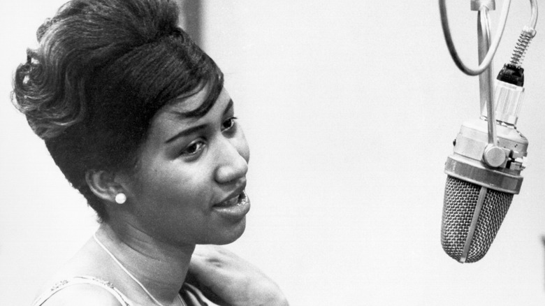 Aretha Franklin singing in the studio in the early '60s