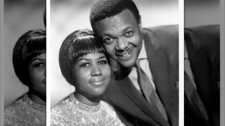 Aretha Franklin and her first husband Ted White smile for a photo