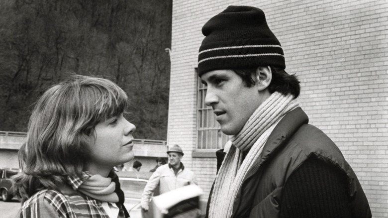 Lindsay Crouse and Michael Ontkean playing constantly sparring spouses in the movie Slap Shot in 1977.