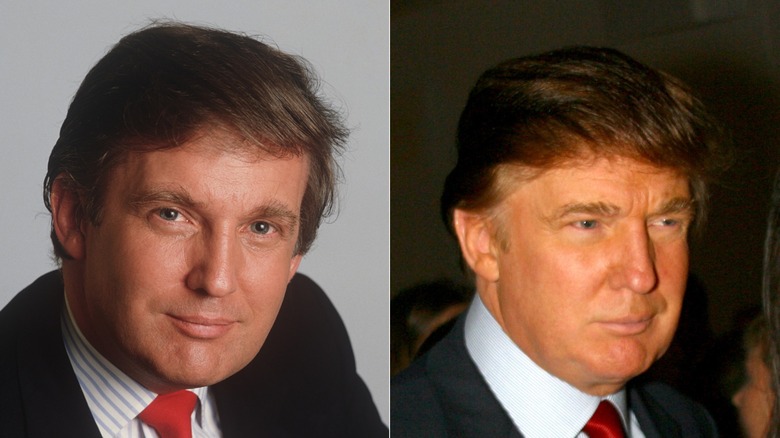 A side by side image of Donald Trump in 1987 and 2004