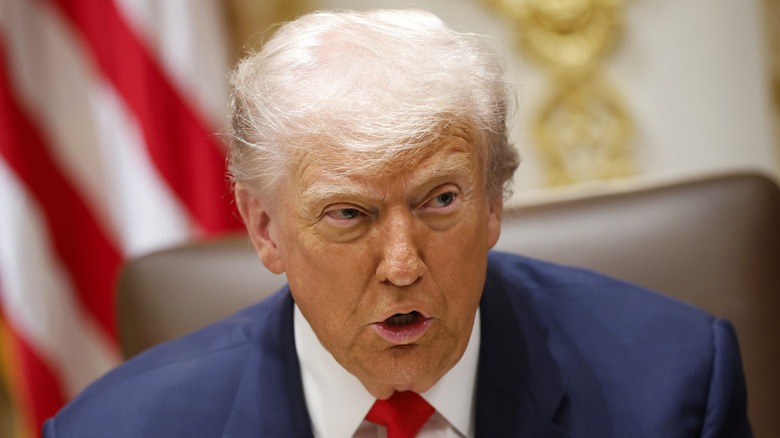 Closeup of Donald Trump mid-speking in October 2025