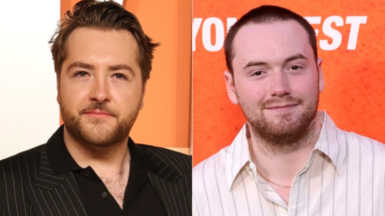 Side by side image of Michael Gandolfini and Cooper Hoffman, both smizing