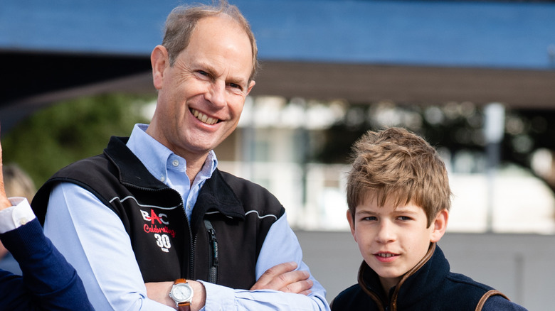 Prince Edward, Earl of Wessex and James, Viscount Severn take part in the Great British Beach Clean on Southsea beach on September 20, 2020 in Portsmouth, England.