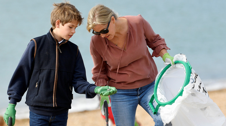 Sophie, Countess of Wessex and James, Viscount Severn take part in the Great British Beach Clean on September 20, 2020 in in Southsea, United Kingdom.