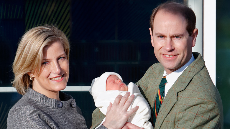 Sophie, Countess of Wessex and Prince Edward, Earl of Wessex leave Frimley Park Hospital with their baby son, Viscount Severn, their second child on December 20, 2007 in Surrey, England.