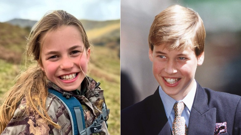 Side-by-side pictures of Princess Charlotte and Prince William, both age 10
