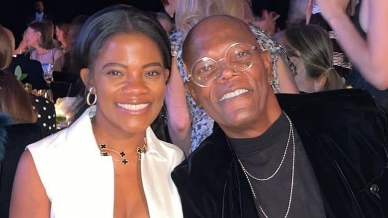 Samuel L. Jackson and Zoe Jackson smiling at formal dinner event