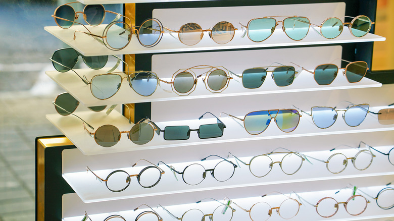 Sunglasses on a shelf
