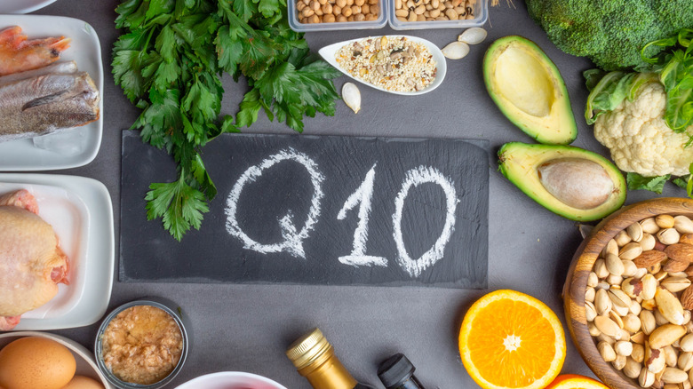 CoQ10 surrounded by foods