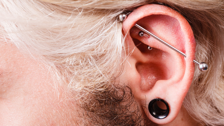 Man with industrial piercing