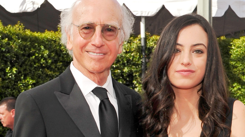 Cazzie David and Larry David on red carpet