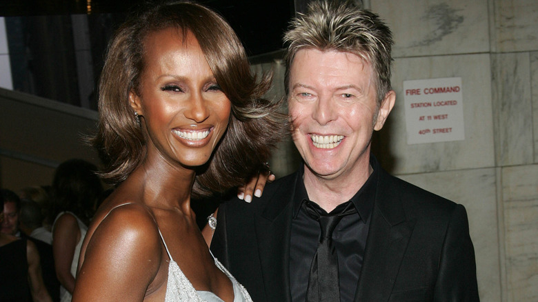 Iman and David Bowie smiling together